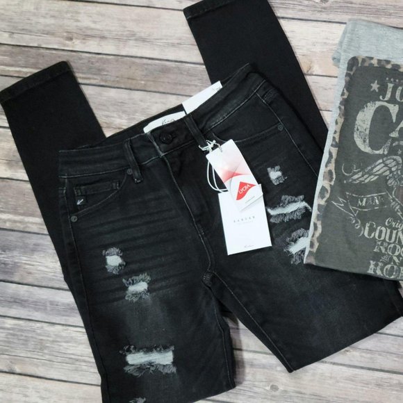 KANCAN KC5055DG Dark Gray Mid Rise Distressed Supe - Picture 8 of 9